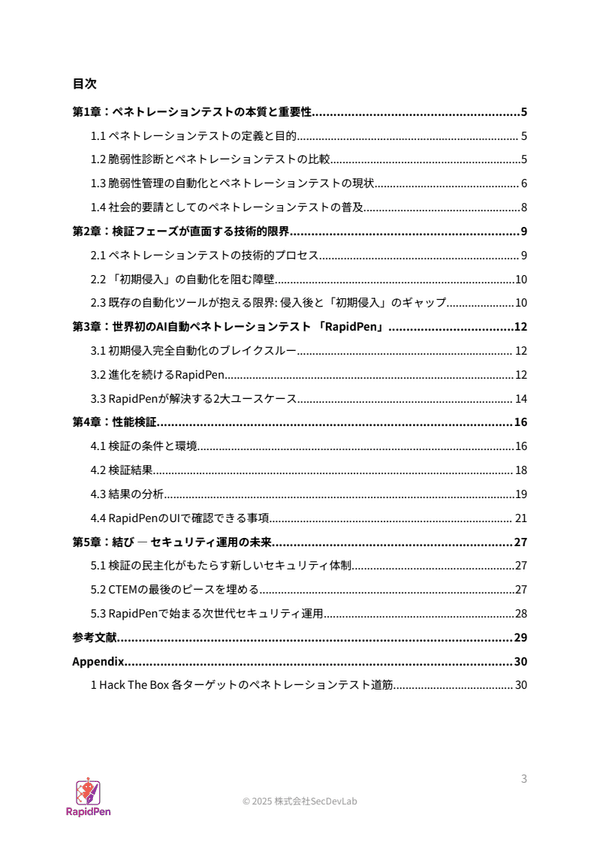 RapidPen AI自動ペネトレーションテスト ホワイトペーパー 目次